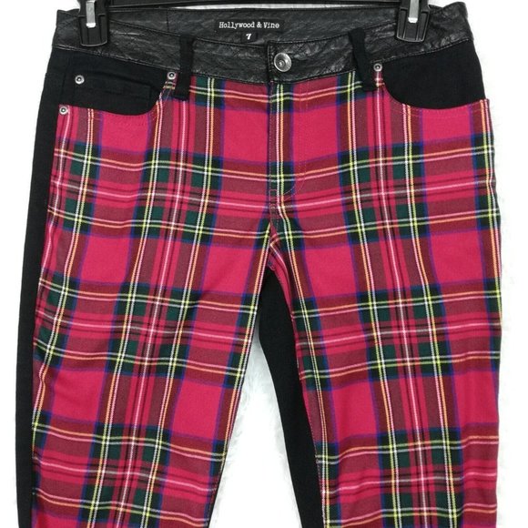 Hollywood & Vine Womens Jeans Jeggings Red Plaid Black Low Rise Denim Juniors 7 - Picture 7 of 10
